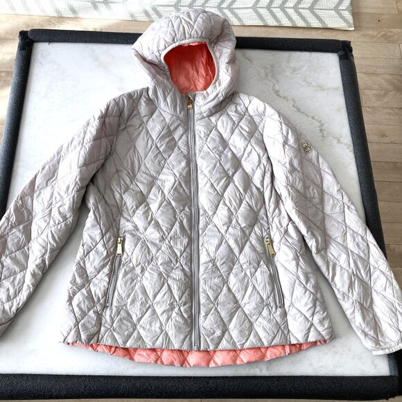 Michael Kors lightweight down jacket / diamond puffer coat, grey / beige colour - Picture 1 of 11